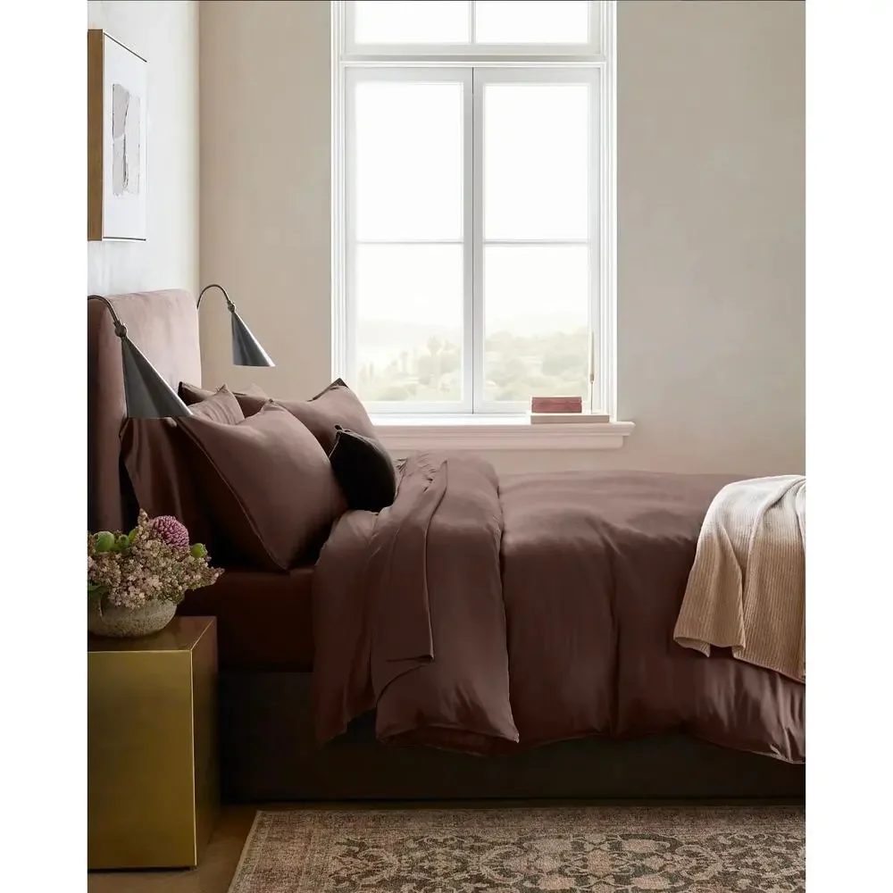 New Quince Organic Bamboo Visose King/ Cal King Duvet Cover 3Pc Set Espresso